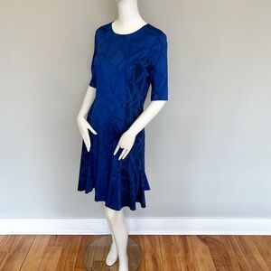Cynthia Steffe Royal Blue Party Evening Midi Dress Geometric Print Classy Chic